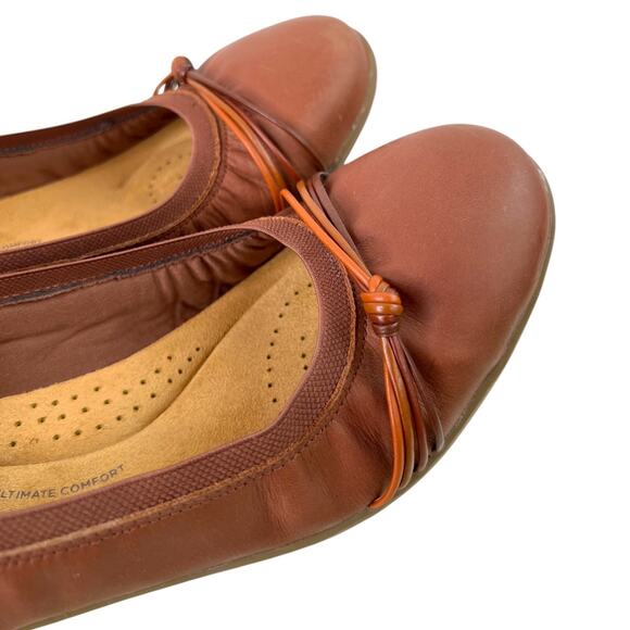 CLARKS Meadow Rae Knot-Trim Comfort Ballerina Flats Slip-On in Brown Leather 10W - Picture 8 of 13